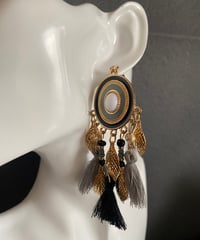 イヤリング【ブラック　タッセル フリンジジュエリー  】金具交換可能 ピアス  ロング アクセサリー オリエンタル  エスニック ボヘミアン プレゼント 海外製  雑貨 インテリア