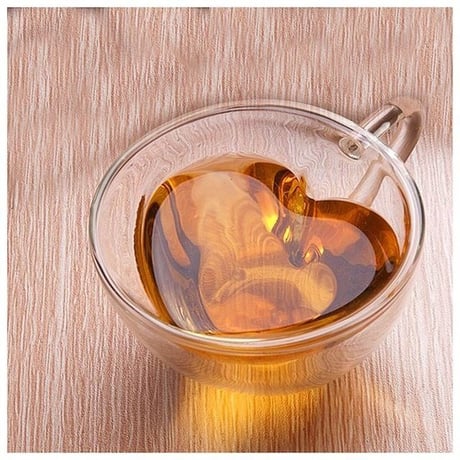 二重壁ティーカップ 耐熱 ハート型 ダブルガラス ガラス茶カップ ジュースマグ ミルク コーヒーカップ 1482