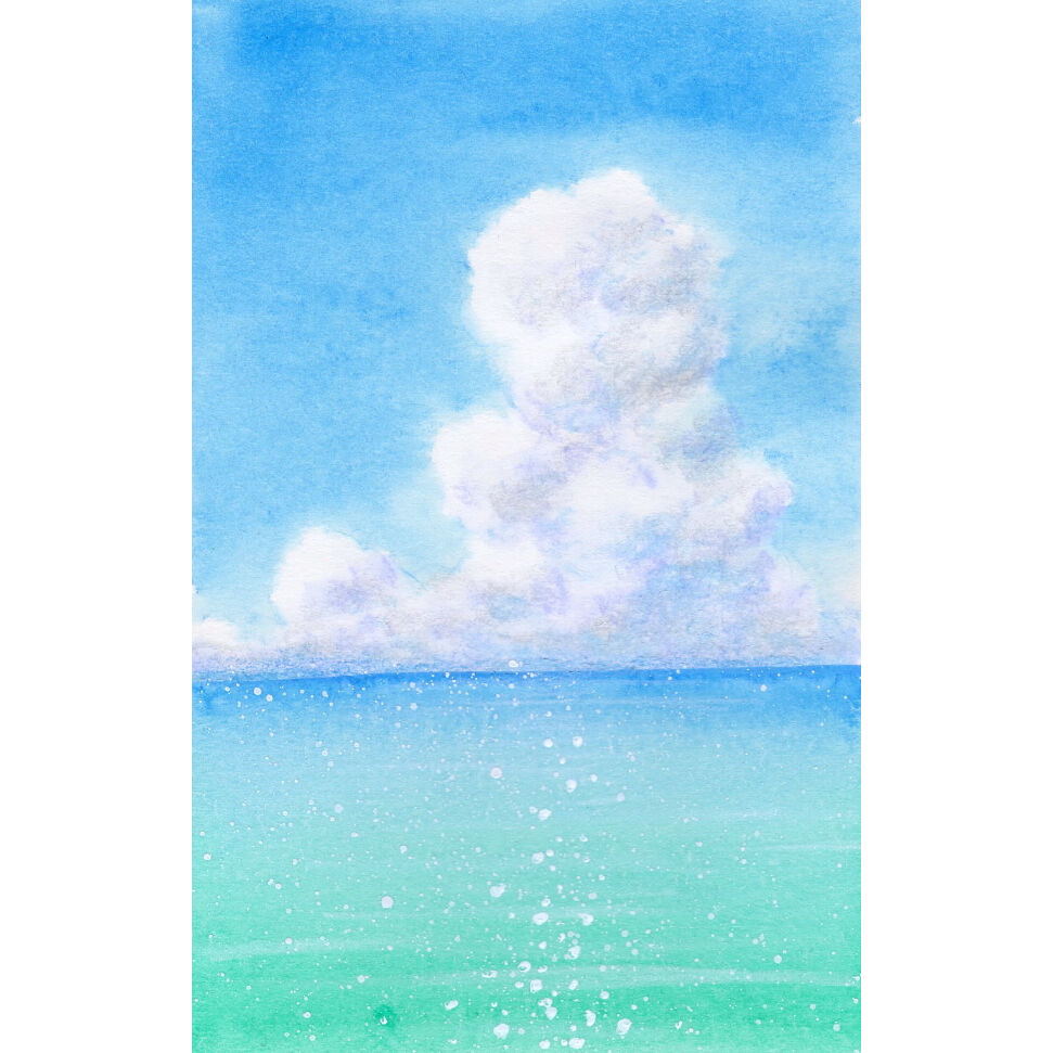 入道雲と海 | 絵のデータ販売 @水彩色鉛筆チャンネル