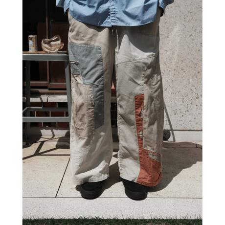 ANACHRONORM REMAKED MIX PANEL WIDE EASY PANTS BEIGE