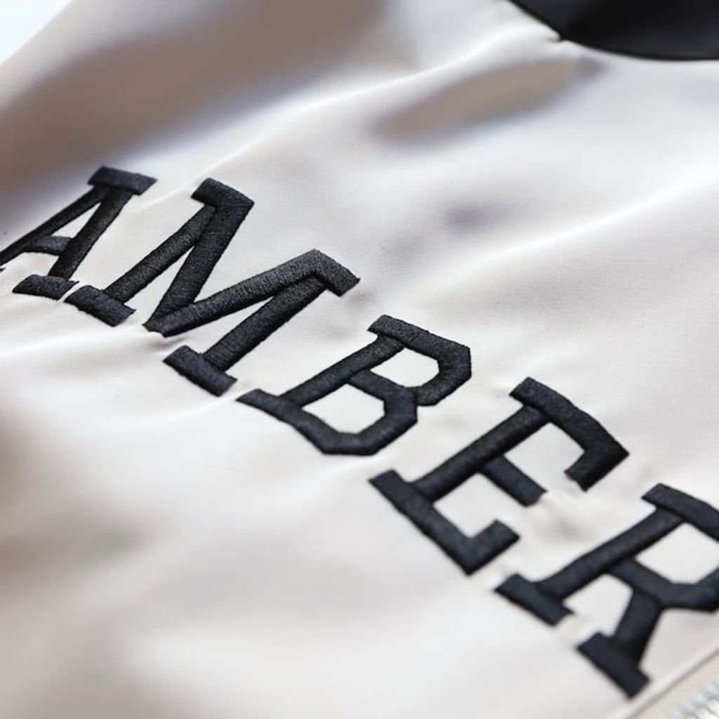 AMBERGLEAM Embroidered Satin Blouson | MAROON