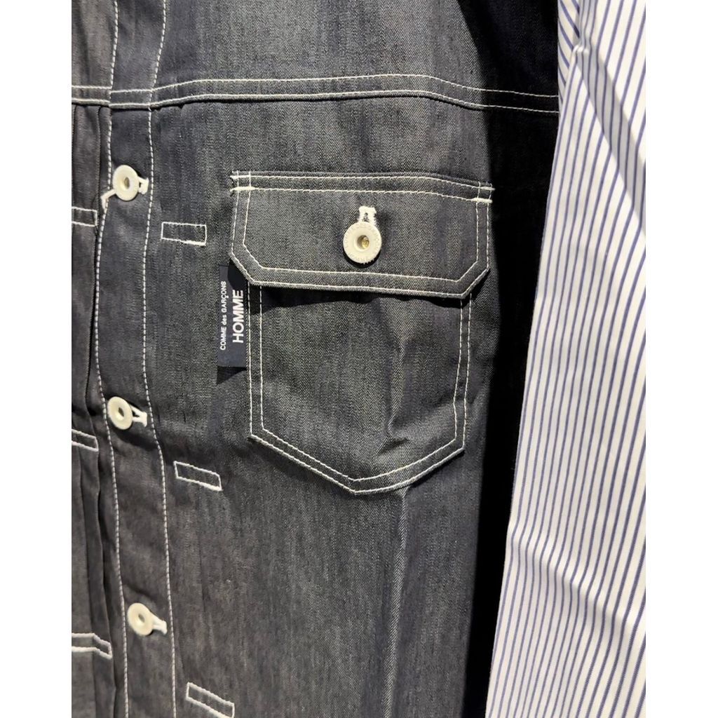 AD2002 COMME des GARCONS HOMME デニム切替シャツ COMME des GARCONS HOMME 綿ストライプ×綿デニム 切換えシャツ