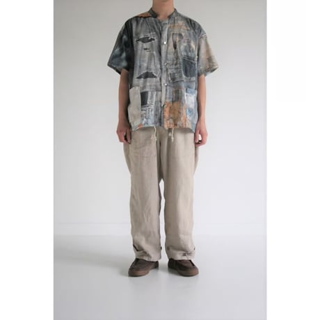 ANACHRONORM AN224 ARCHIVE DENIM COLLAGE STAND COLLAR S/S COVERALL SHIRTS INDIGO