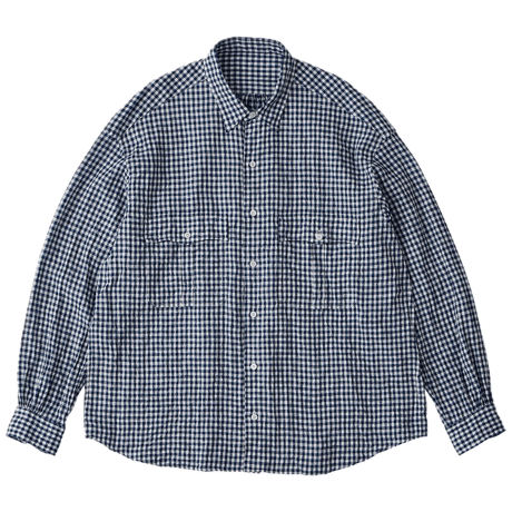PORTER CLASSIC ROLL UP LINEN GINGHAM CHECK SHIRT
