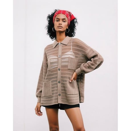 AMBERGLEAM 和紙ブレンドアイレットカーディガン