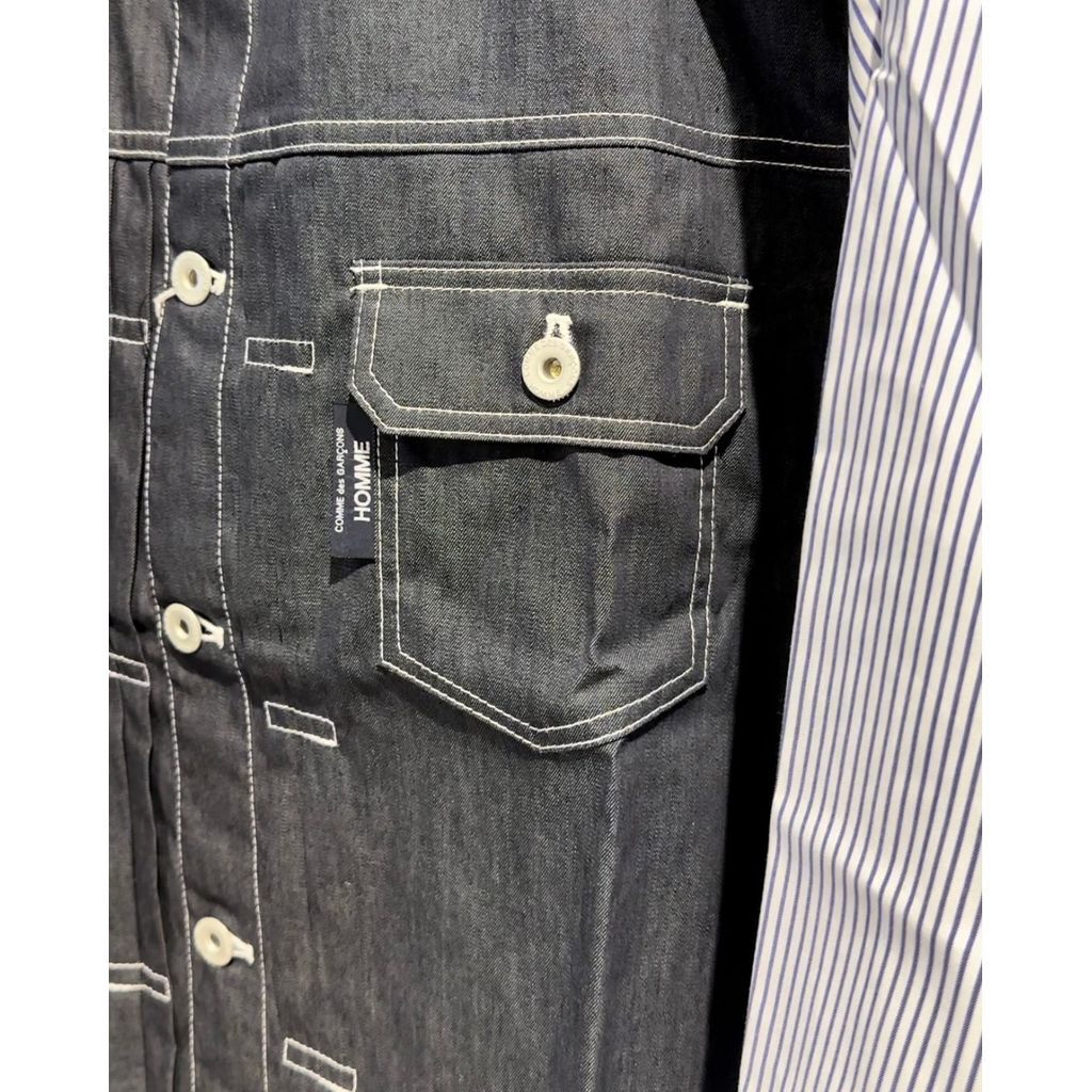 ✨12AW/モンスター期✨COMME des GARÇONS シャツ デニム切替 COMME des GARCONS HOMME 綿ストライプ×綿デニム 切換えシャツ