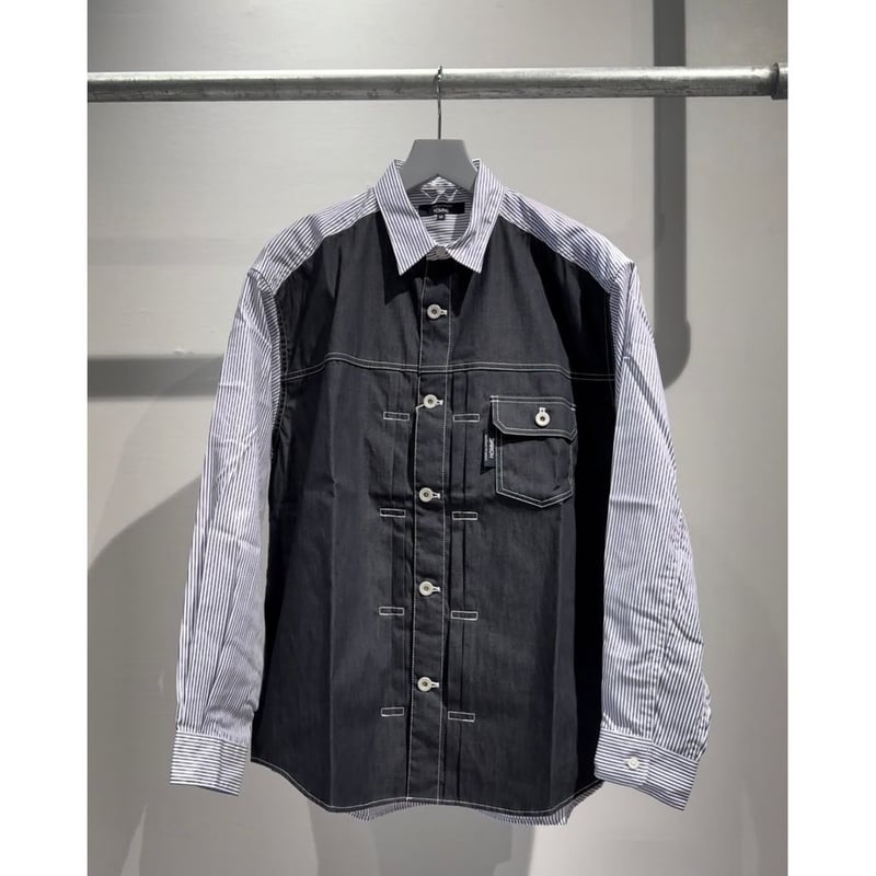 ✨12AW/モンスター期✨COMME des GARÇONS シャツ デニム切替 COMME des GARCONS HOMME 綿ストライプ×綿デニム 切換えシャツ