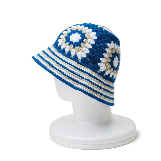 【美品】Story mfg. クロシェットニット バケットハット /os 青 美品】Story mfg. クロシェットニット バケットハット /os 青