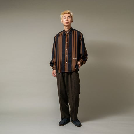 APPLEBUM  WOOLY TWILL STRIPE OVERSIZE L/S SHIRT