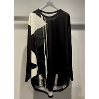 Ground Y COTTON JERSEY TORN PATTERN HEM ROUND JUMBO T-SHIRT LONG SLEEVES