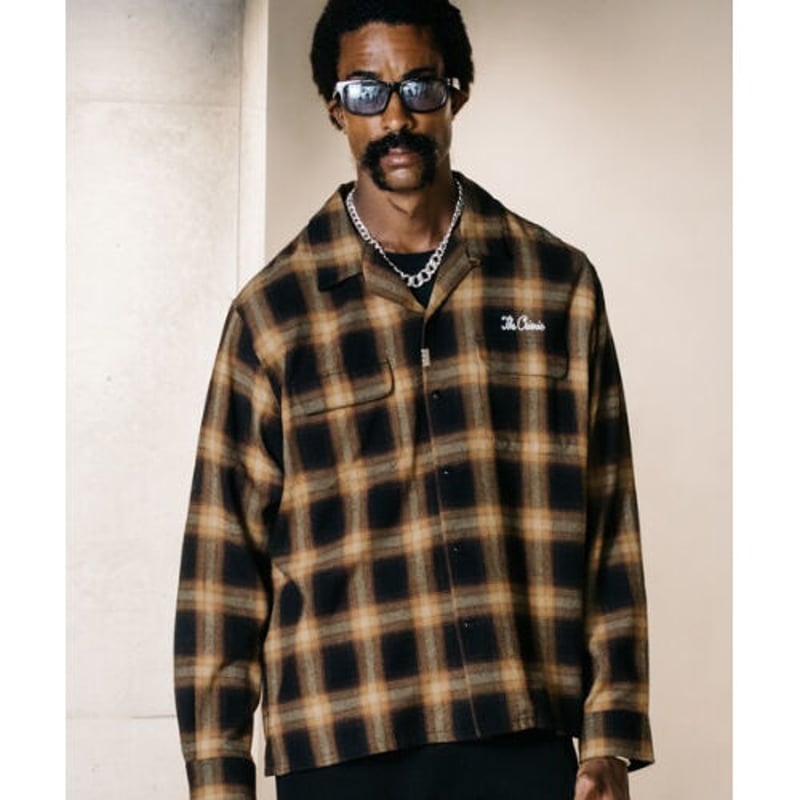 CRIMIE オンブレチェックシャツ ブラック M CRIMIE OMBRE CHECK LONG SLEEVE SHIRT | MAROON