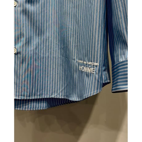 COMME des GARCONS HOMME コットンストライプ LOGO シャツ（BLUEベース)