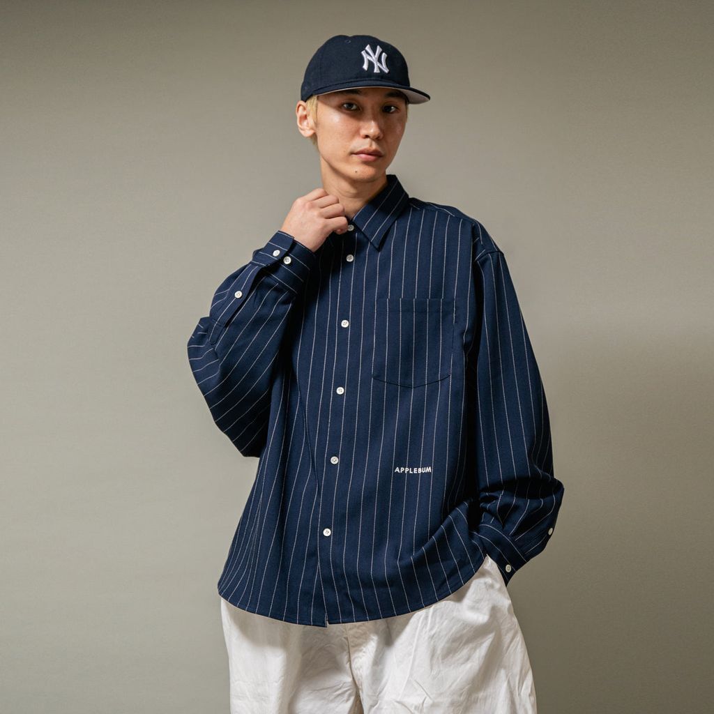 APPLEBUM STRIPE OVERSIZE L/S SHIRT | MAROON