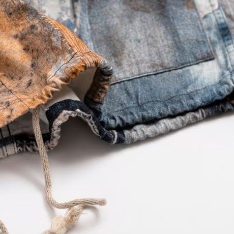 ANACHRONORM AN224 ARCHIVE DENIM COLLAGE STAND COLLAR S/S COVERALL SHIRTS INDIGO