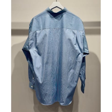 COMME des GARCONS HOMME コットンストライプ LOGO シャツ（BLUEベース)