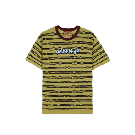 BRAIN DEAD EMBROIDERED PUCKERED STRIPED T-SHIRT - LIME