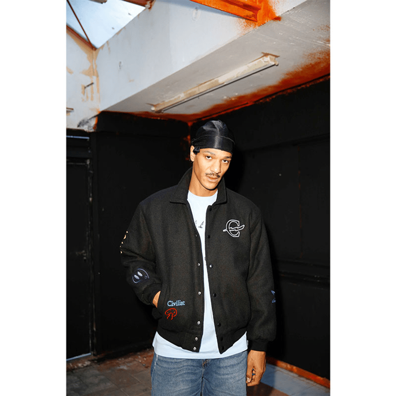 Civilist Wool Bomber Jacket - Black | MAROON