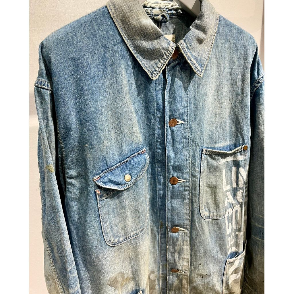 ANACHRONORM デニム ダメージ＆リメイク ワークカバーオール ANACHRONORM REMAKED BLANKET DENIM COVERALL SHIRTS / Black
