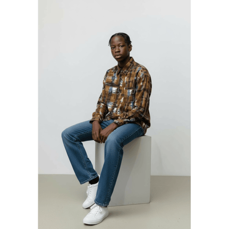 【MADE IN JAPAN】LINEAGE ABSTRACT CHECK SHIRTS（BROWN）