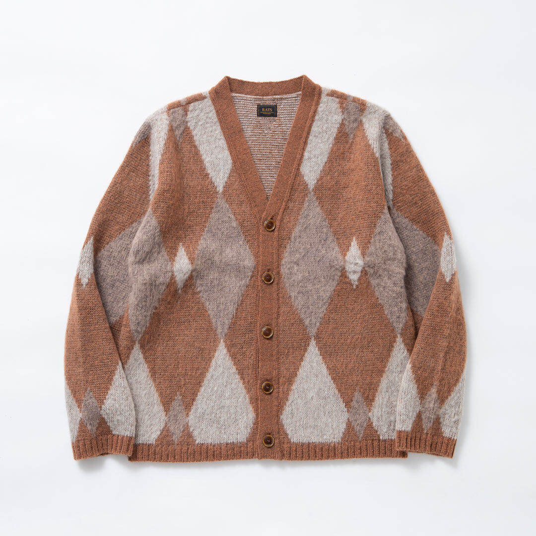 RATS ARGYLE MOHAIR KNIT CARDIGAN | MAROON