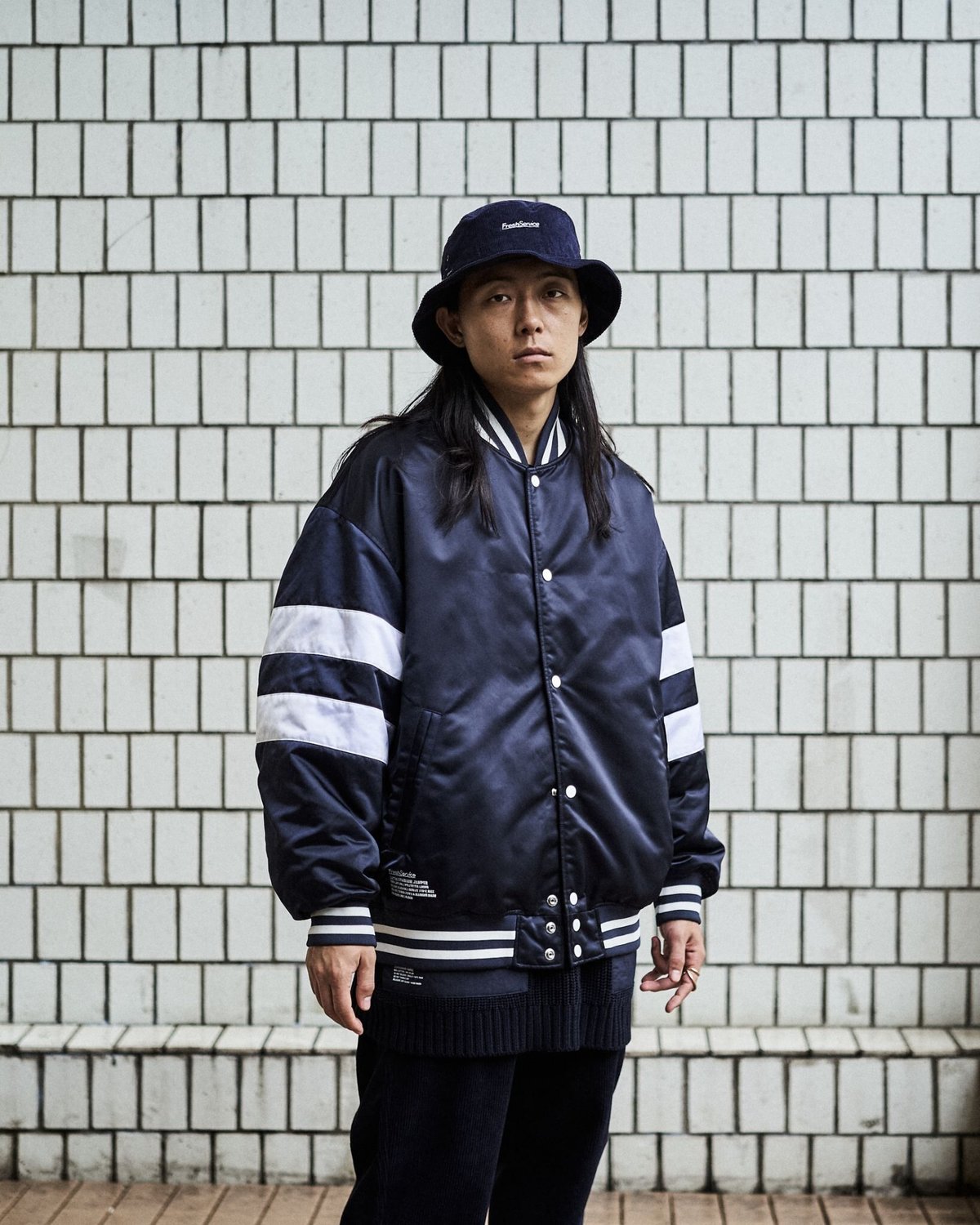 美品 フレッシュサービス スタジャン SATIN STADIUM JUMPER Fresh Service SATIN STADIUM JUMPER [NAVY] - Fresh Service