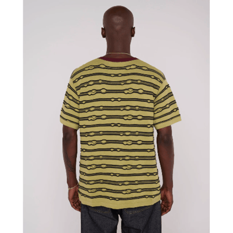 BRAIN DEAD EMBROIDERED PUCKERED STRIPED T-SHIRT - LIME