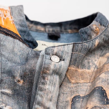 ANACHRONORM AN224 ARCHIVE DENIM COLLAGE STAND COLLAR S/S COVERALL SHIRTS INDIGO