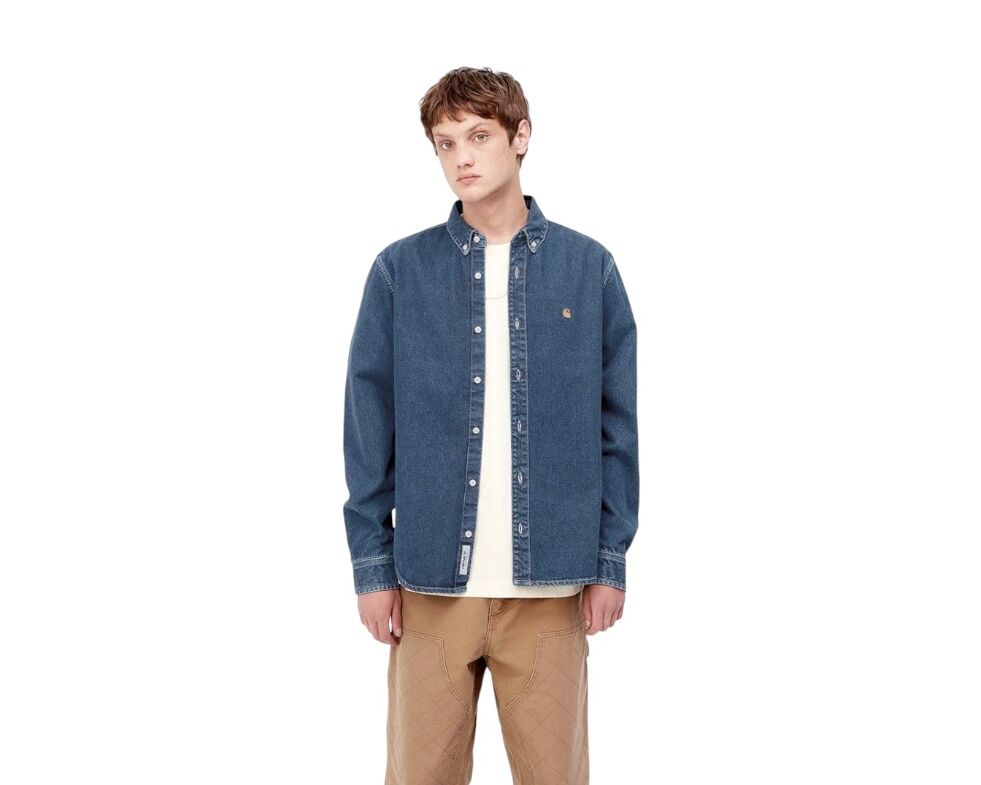 CARHRTT WIP L/S WELDON SHIRT BLUE HEAVY STONE WASH