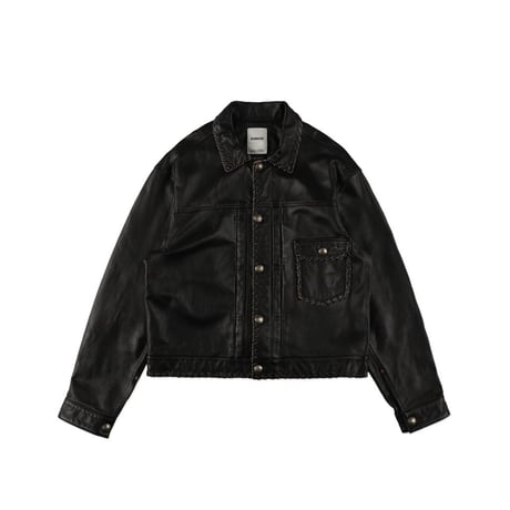 BOW WOW  LACE-UP LEATHER TRUCKER JACKET
