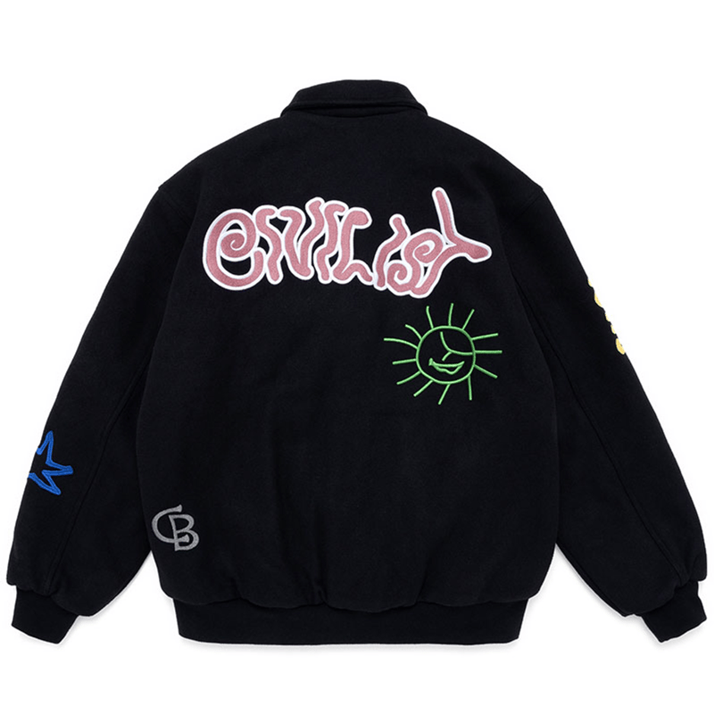 Civilist Wool Bomber Jacket - Black | MAROON