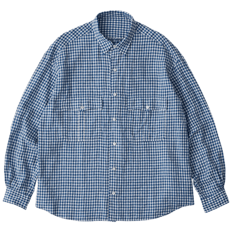 PORTER CLASSIC ROLL UP LINEN GINGHAM CHECK SHIRT