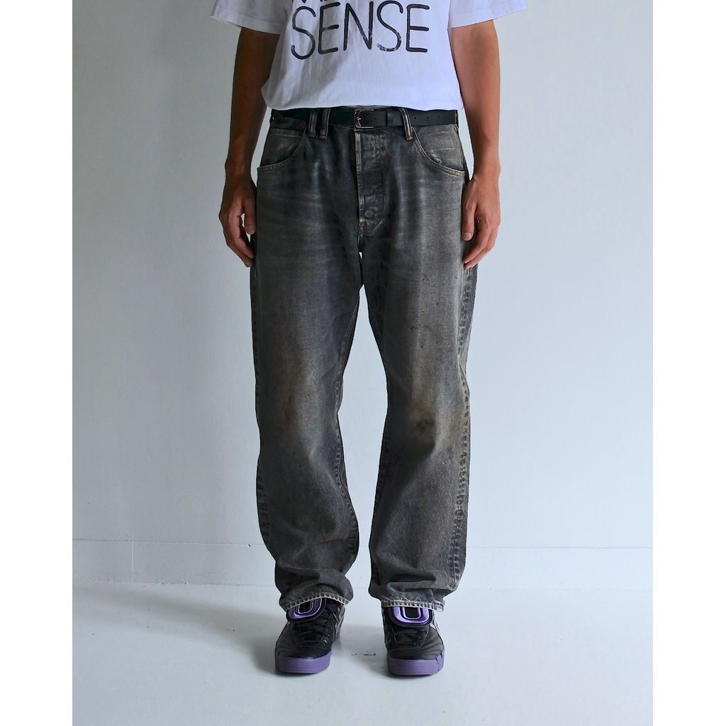 ANACHRONORM ビンテージウォッシュ ブラックデニム AN342-W美品 AN342-W REGULAR TAPERED WASHED 5P BLACK DENIM PANTS - ANACHRONORM