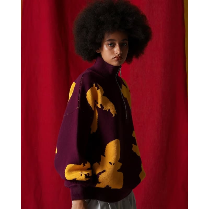 AMBERGLEAM Bicolor Half Zip Sweater | MAROON