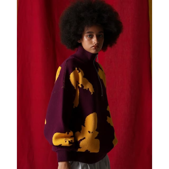 AMBERGLEAM(アンバーグリーム)バイカラーハーフジップセーター黒