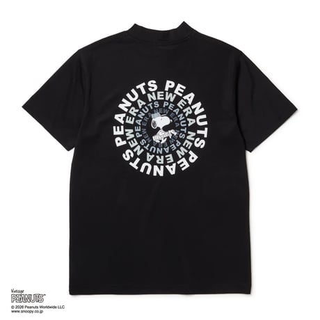 NEW ERA 半袖 ミッドネック Tシャツ Vintage PEANUTS ピーナッツ GOLF Circle ロゴ ブラック