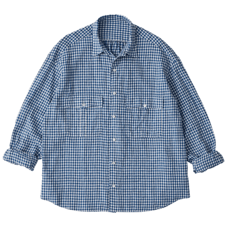 PORTER CLASSIC ROLL UP LINEN GINGHAM CHECK SHIRT