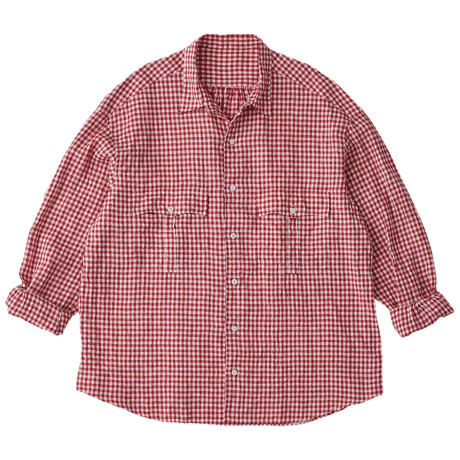 PORTER CLASSIC ROLL UP LINEN GINGHAM CHECK SHIRT
