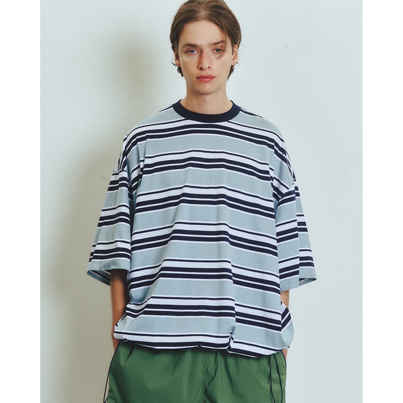is-ness ネイビー ブラウン バルーン　ボーダー　ロングT サイズL is-ness ネイビー ブラウン バルーン ボーダー ロングT サイズL is