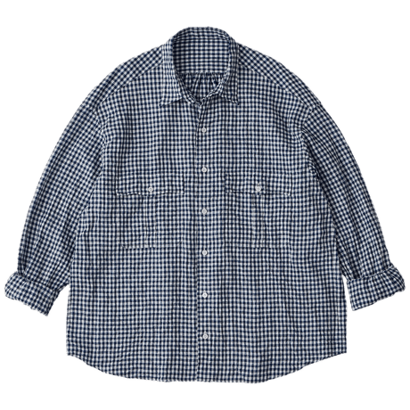 PORTER CLASSIC ROLL UP LINEN GINGHAM CHECK SHIRT