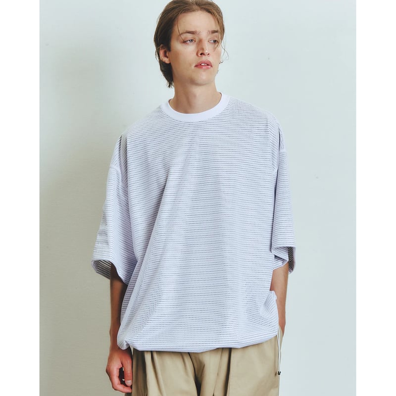 is-ness BALLOON BORDER LAYERED MESH T-SHIRT | M
