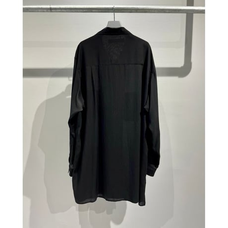 Y's for men CELLULOSE LAWN PANEL OPEN COLLAR SHIRT（BLACK）