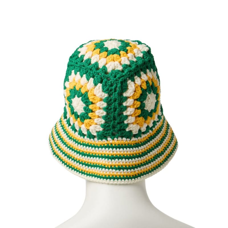 NEW ERA クロシェ ニットバケット グリーン/イエロー/ホワイト