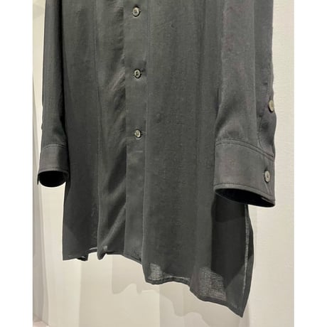 Y's for men CELLULOSE LAWN PANEL OPEN COLLAR SHIRT（BLACK）