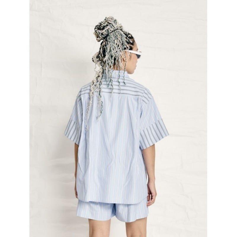 THOMAS MAGPIE ストライプ半袖シャツ THOMAS MAGPIE P/Ten Stripe shirt | MAROON