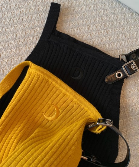 【在庫あり3-5日配送】Embroidery Leather Strap Rib Tops【Yellow】