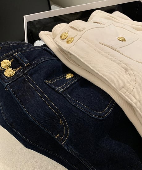 high-Waist Buckle Denim Pants