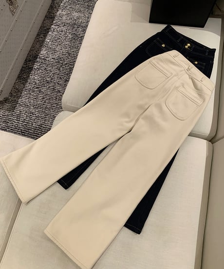 high-Waist Buckle Denim Pants