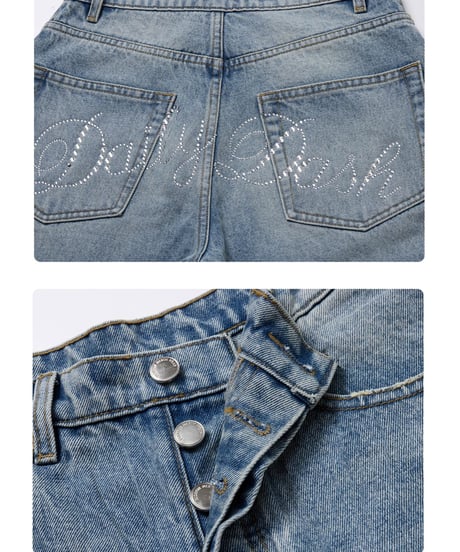Washed Rhinestone Denim Pants