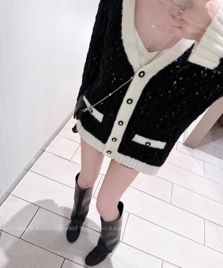 Contrast Loose V-Neck Knit Cardigan【※在庫あり5日以内配送】