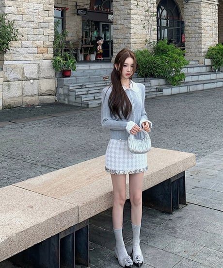 Check Tweed Sequins Skirt